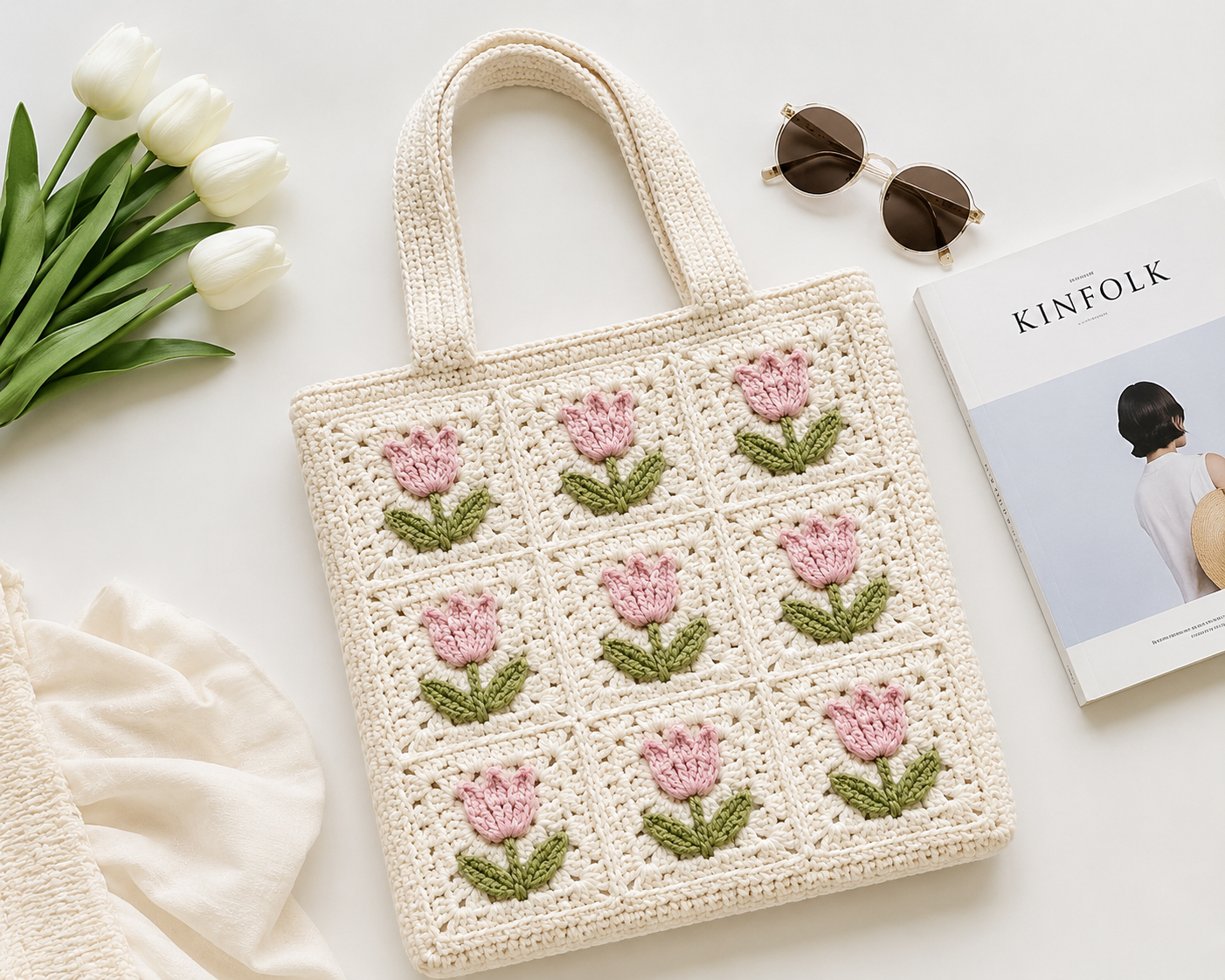 Handmade Tulip Crochet Tote Bag Upcycled Product Asset